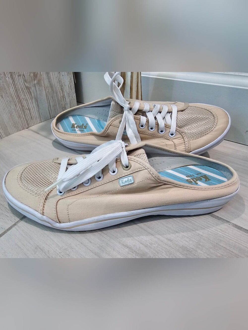 Keds Womens Mule Slip On Beige Canvas Sneakers Size 10